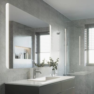 Specchio con luci grigio in vetro, Bibi, 6,2W, bianco regolabile tra caldo e freddo LED, IP44, con interruttore