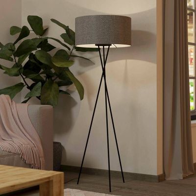 Lampada da terra treppiede grigia in alluminio, Anuschka, con interruttore