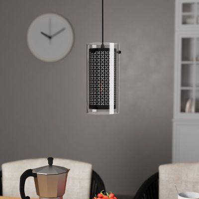 Lampada a sospensione nera in tessuto, Barceno