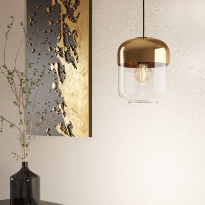 Lampada a sospensione dorata in vetro, Jeanny
