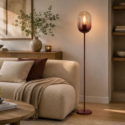 Lampada da terra arancione in vetro, Lequile, con interruttore
