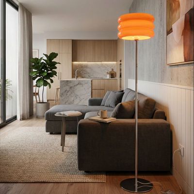 Lampada da terra arancione in vetro, Tortora, con interruttore