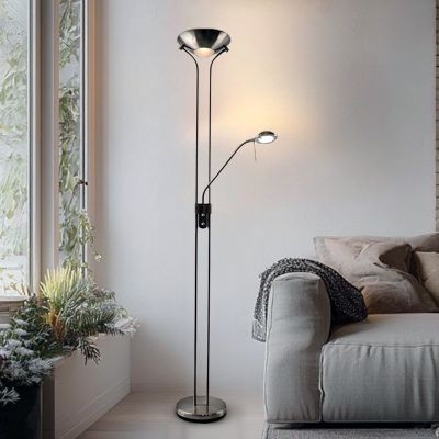 Piantana da lettura da terra in nichel moderna, Salvador, 18W, 3000K LED, con interruttore