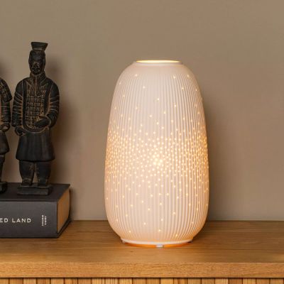 Lampada da tavolo in ceramica bianca, Flores, con interruttore