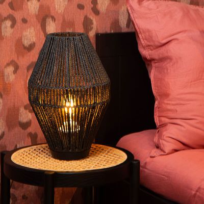 Lampada da tavolo rustica nera, Cordulle, con interruttore