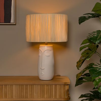 Lampada da tavolo in ceramica bianca, Viso, con interruttore