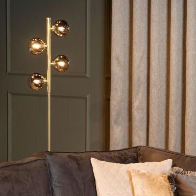 Lampada da terra retrò dorata, Tycho, con interruttore