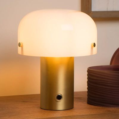 Lampada da tavolo rustica dorata, Timon, con interruttore