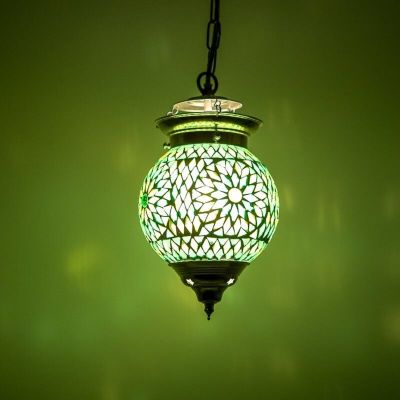 Lampada a sospensione orientale verde in mosaico, Nisrin