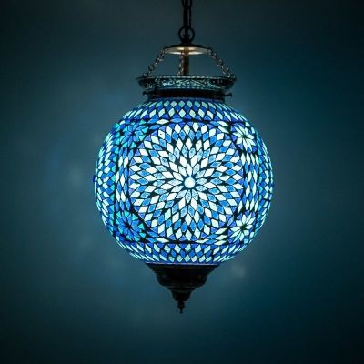 Lampada a sospensione orientale blu in mosaico, Aziza