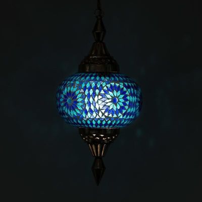 Lampada a sospensione orientale blu in mosaico, Aicha