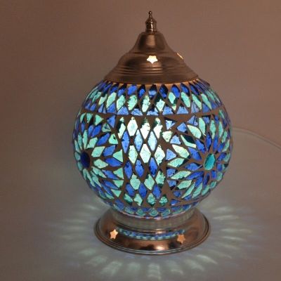 Lampada da tavolo orientale blu in mosaico, Sabri