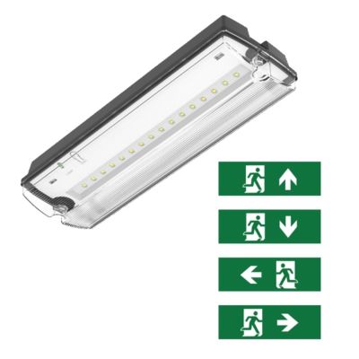 Illuminazione di emergenza nera incl. pittogrammi, Pedram, 3W, LED 6500K, IP66