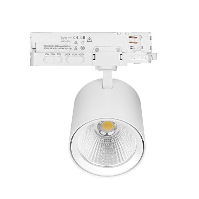 Faretto trifase bianco su binario, in alluminio, Jeska, 10W/20W/30W, interruttore LED bianco