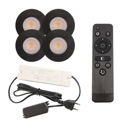 4 faretti da incasso neri per veranda Dico, IP65, con set di connessione e telecomando