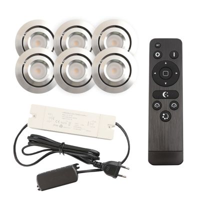 6 faretti da incasso orientabili per veranda Rona, IP44, con set di connessione e telecomando, cromo