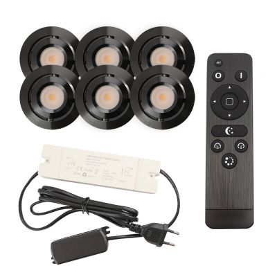 6 faretti da incasso orientabili per veranda Rona, IP44, con set di connessione e telecomando, nero