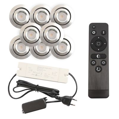 8 faretti da incasso orientabili per veranda Rona, IP44, con set di connessione e telecomando, cromo