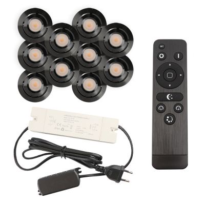 10 faretti da incasso orientabili per veranda Rona, IP44, con set di connessione e telecomando, nero