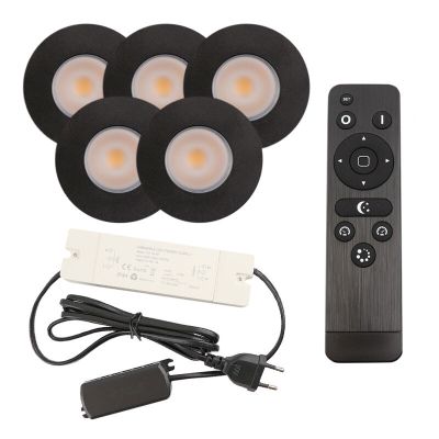 5 faretti da incasso neri per veranda Dico, IP65, con set di connessione e telecomando