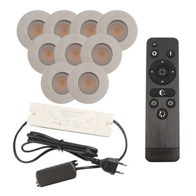 9 faretti da incasso cromati per veranda Dico, IP65, con set di connessione e telecomando