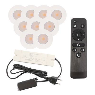 9 faretti da incasso bianchi per veranda Dico, IP65, con set di connessione e telecomando