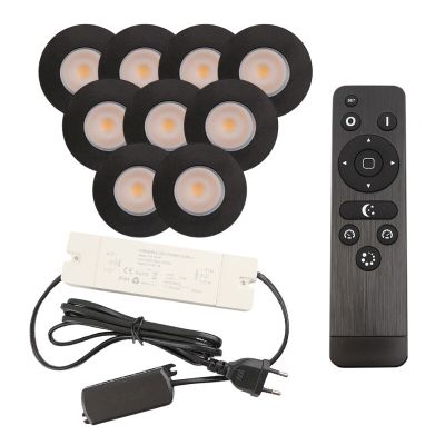 9 faretti da incasso neri per veranda Dico, IP65, con set di connessione e telecomando