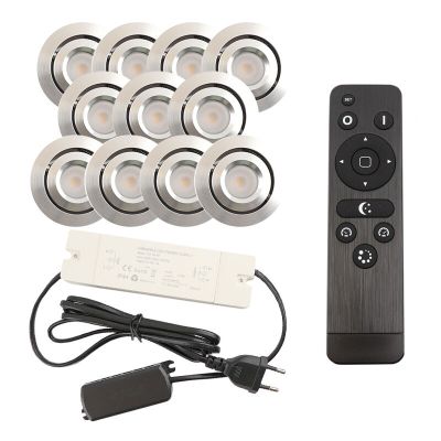 11 faretti da incasso orientabili per veranda Rona, IP44, con set di connessione e telecomando, cromo