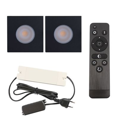 2 faretti da incasso neri quadrati per veranda Dico, IP65, con set di connessione e telecomando