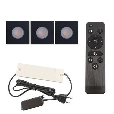 3 faretti da incasso neri quadrati per veranda Dico, IP65, con set di connessione e telecomando