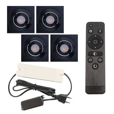 4 faretti da incasso orientabili per veranda Rona quadrato, IP44, con set di connessione e telecomando, nero
