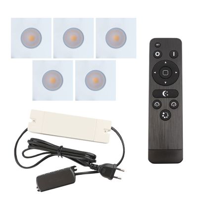 5 faretti da incasso bianchi quadrati per veranda Dico, IP65, con set di connessione e telecomando