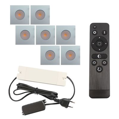 7 faretti da incasso cromati quadrati per veranda Dico, IP65, con set di connessione e telecomando