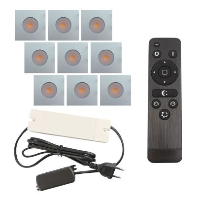 9 faretti da incasso cromati quadrati per veranda Dico, IP65, con set di connessione e telecomando