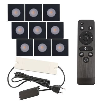 9 faretti da incasso neri quadrati per veranda Dico, IP65, con set di connessione e telecomando