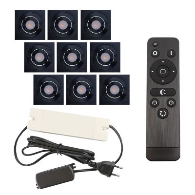 9 faretti da incasso orientabili per veranda Rona quadrato, IP44, con set di connessione e telecomando, nero