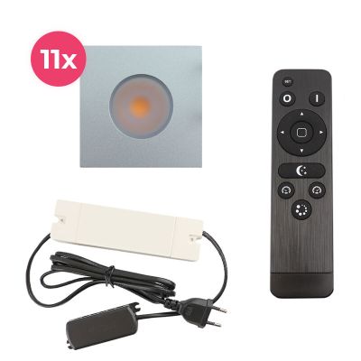 11 faretti da incasso cromati quadrati per veranda Dico, IP65, con set di connessione e telecomando