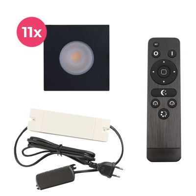 11 faretti da incasso neri quadrati per veranda Dico, IP65, con set di connessione e telecomando