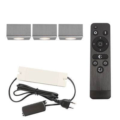 3 faretti da superficie cromati quadrati per veranda Fredo, IP44, con set di connessione e telecomando