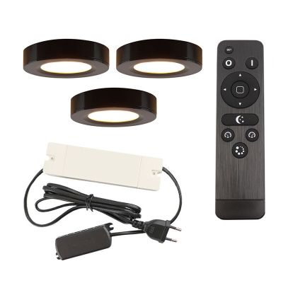 3 lampade rotonde per mobile da cucina, nero, con set di connessione e telecomando
