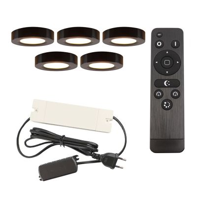 5 lampade rotonde per mobile da cucina, nero, con set di connessione e telecomando