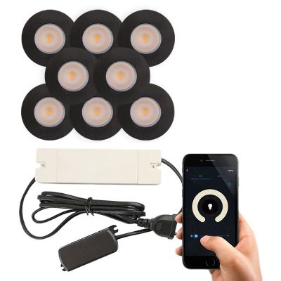 8 faretti da incasso smart neri per veranda Dico, IP65, con set di connessione