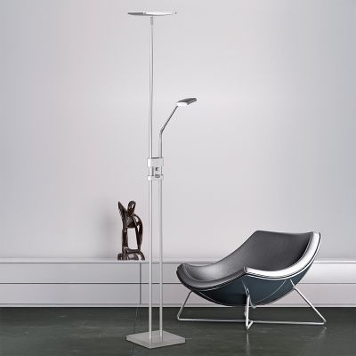 Lampada da terra moderna in nichel, Simon, 15W, 3000K LED, con interruttore