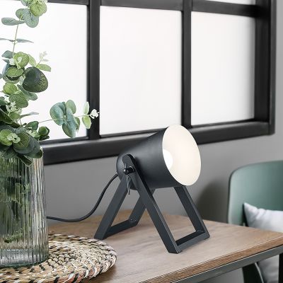 Lampada da tavolo in legno nera, Sacha, con interruttore