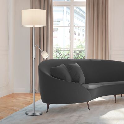 Lampada da terra moderna in nichel, Ledbury, con interruttore