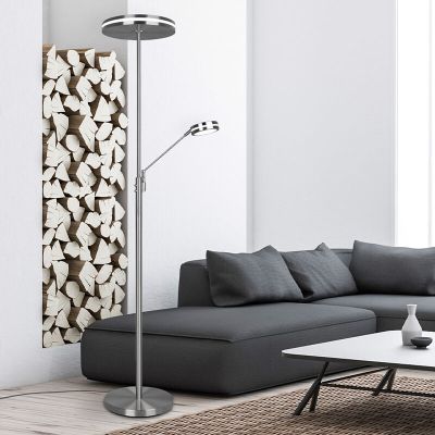 Piantana da lettura da terra moderna in nichel, Marjon, 35W, bianco regolabile tra caldo e freddo LED, controllo touch