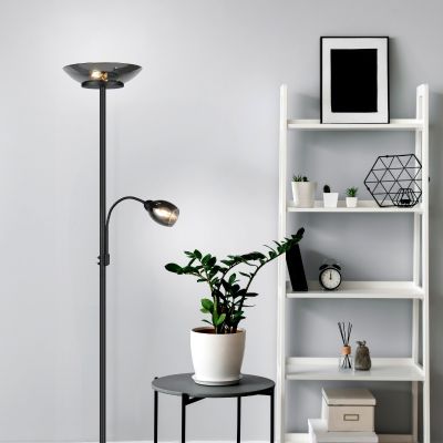 Lampada da terra moderna nera, Larry, con interruttore