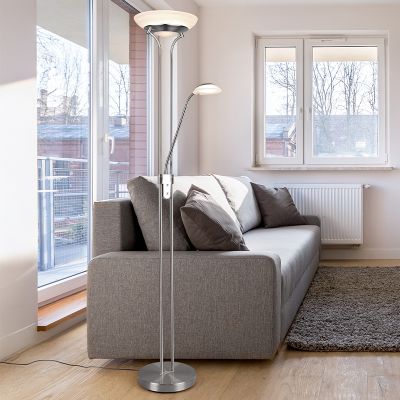 Piantana da lettura da terra moderna in nichel, Fredrika, 27W, 3000K LED, controllo touch