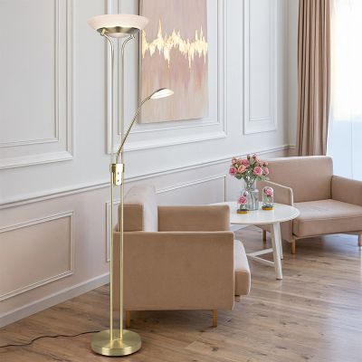 Piantana da lettura da terra moderna in ottone, Fredrika, 27W, 3000K LED, controllo touch
