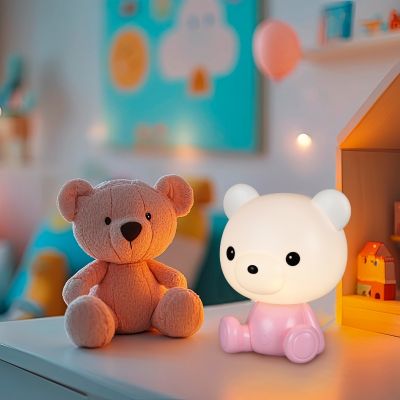 Lampada da tavolo per bambini rosa in plastica, Lumibear, 0,3W, RGB LED, con interruttore